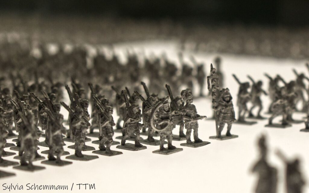 Modellfiguren von römischen Legionären im Zinnsoldaten-Stil, Varusschlacht-Museum und Archäologischer Park Kalkriese, Niedersachsen