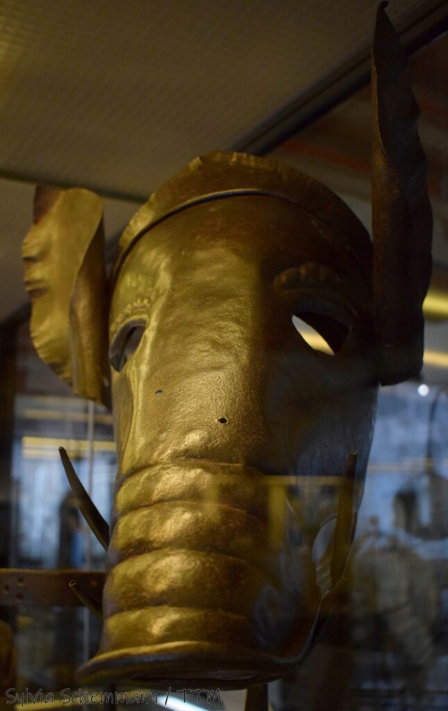 Schandmaske in Form eines Schweinekopfes im Mittelalterlichen Kriminalmuseum Rothenburg.